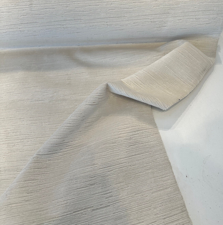 Dolce Plush Texture Cut Velvet Polyester Fabric - Ivory Striped High Low Texture, 54" Width (1 Yard)