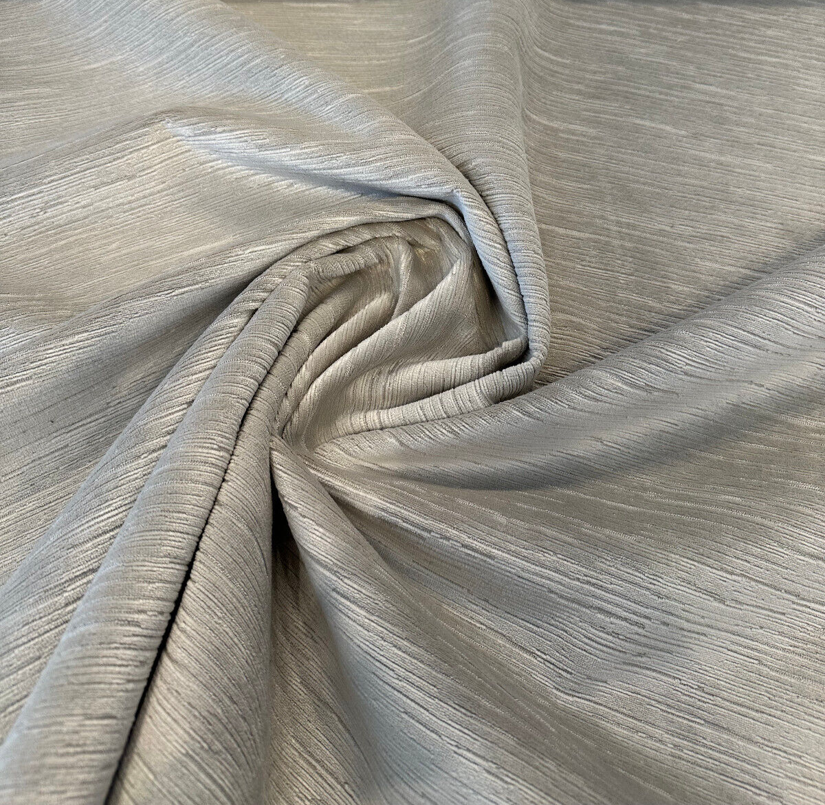 Plush Texture Cut Velvet Dolce Stone Polyester Fabric - Stone Striped High-Low Texture, 54" Width (1 Yard)