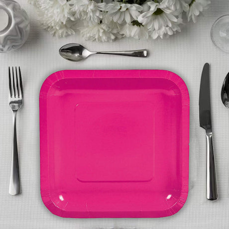 24 Count Hot Pink Square Paper Dessert Plates Disposable for Birthday Baby Shower Wedding Party 7 Inch