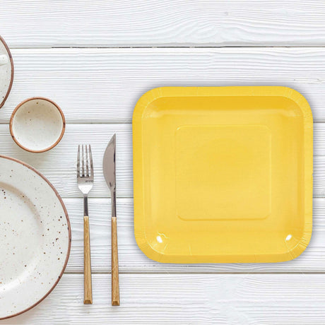 24 Count Yellow Square Paper Dessert Plates for Birthday Wedding Baby Shower Party Supplies Disposable Supplies 7 Inch