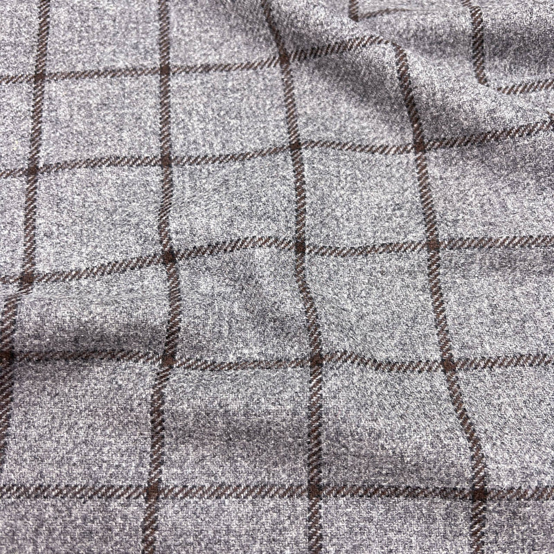 Grey Windowpane Wool Tweed Fabric - Grey Windowpane, 60" Width (1 Yard)