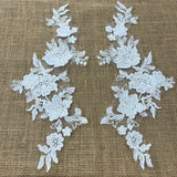1 Pair 3D Floral Lace Applique Embroidered on 100% Polyester Net Mesh 12" x 4" Each Side