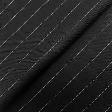 Black Stripe Super 110S Merino Wool Fabric - Black Stripe, 58/60" Width