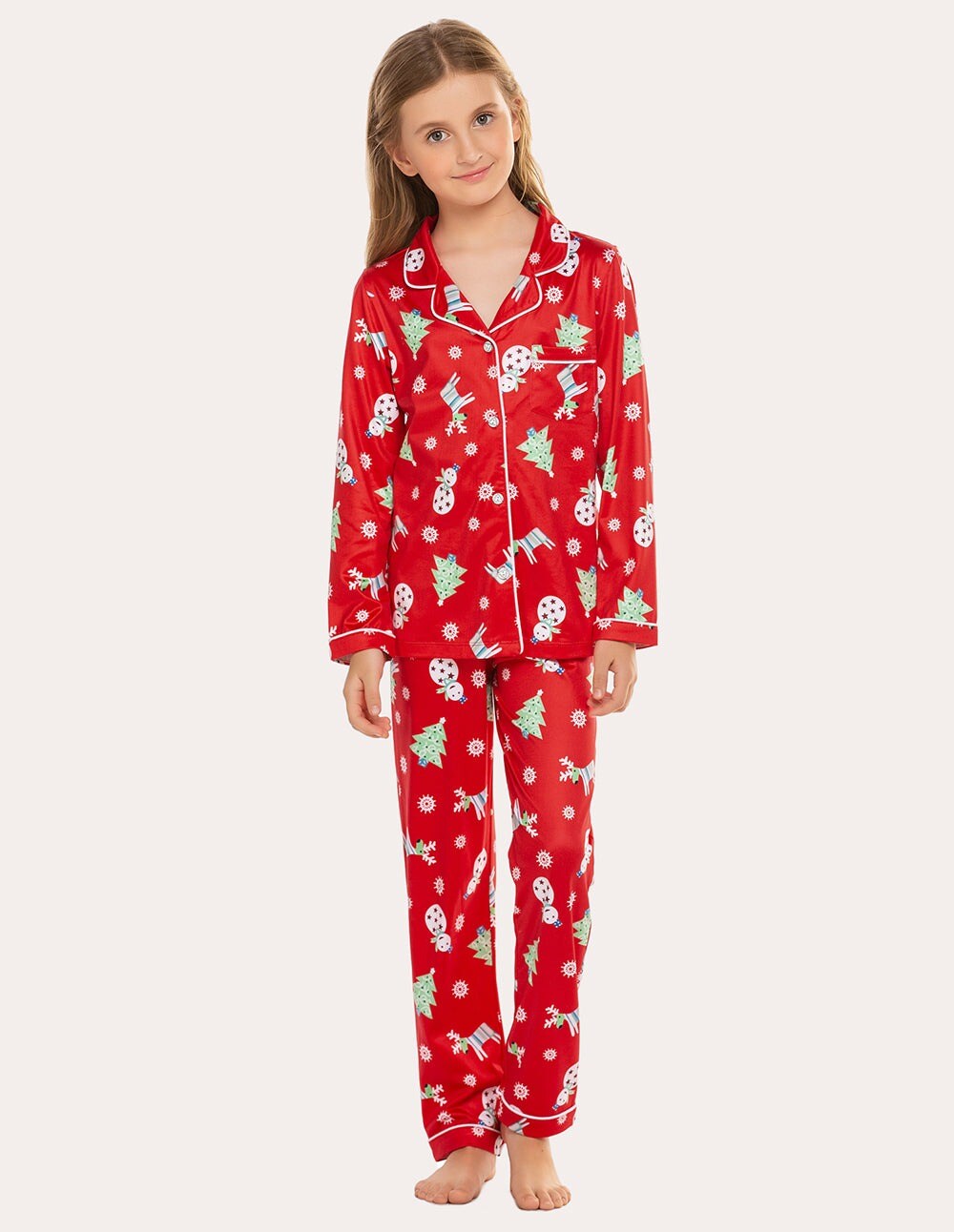 Christmas Loungewear Red Long Sleeve Tops And Pants Pajama Set