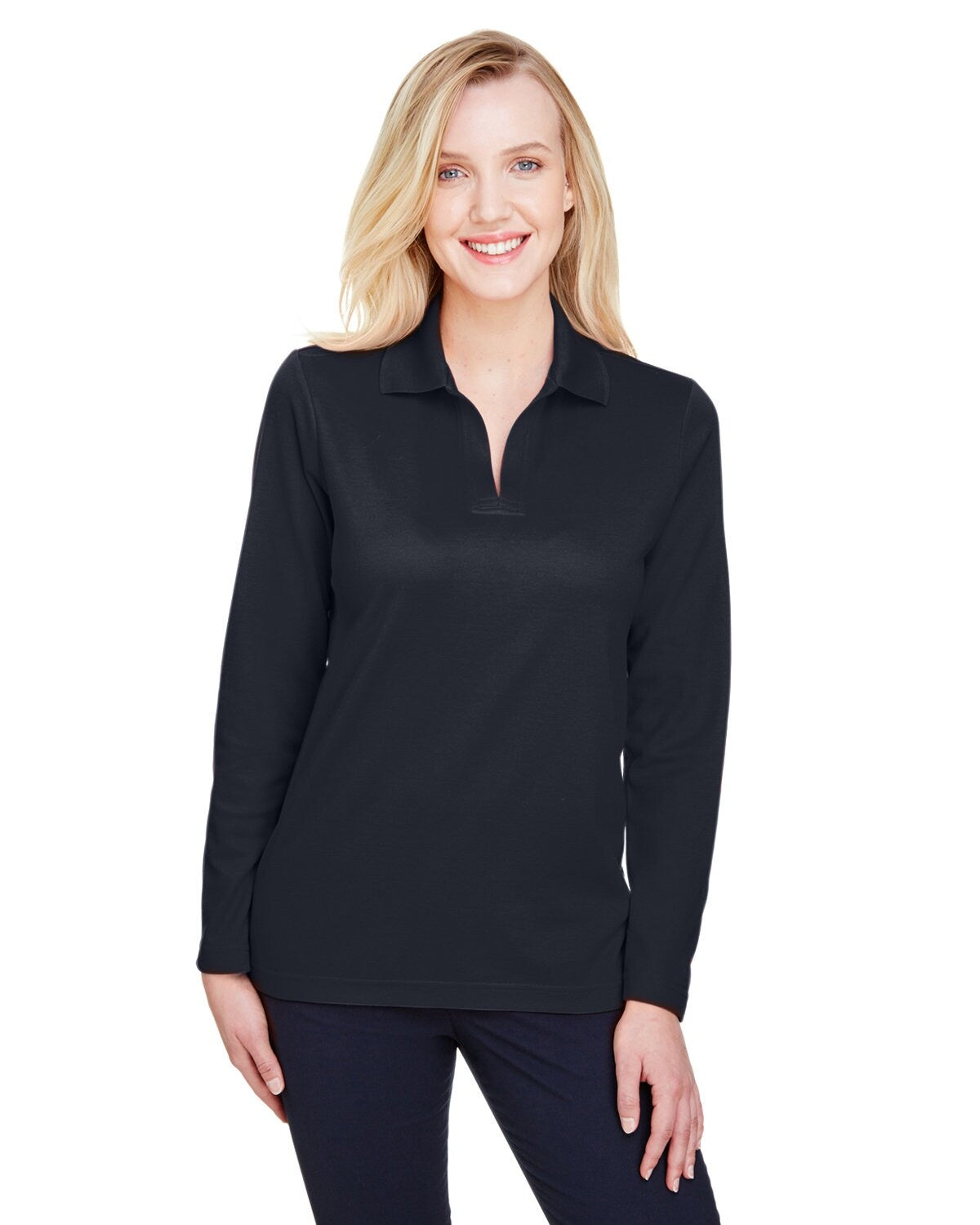 Devon & Jones® CrownLux Performance Ladies' Plaited Long Sleeve Polo