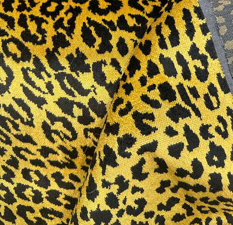 Exotic Leopard Jacquard Velvet Fabric - Black Gold Leopard Print, 56" Width (1 Yard)