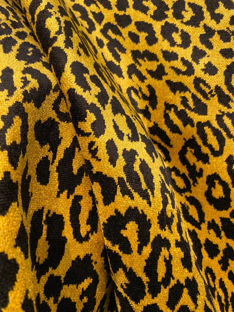 Exotic Leopard Jacquard Velvet Fabric - Black Gold Leopard Print, 56" Width (1 Yard)