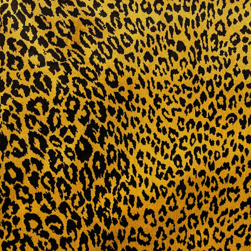 Exotic Leopard Jacquard Velvet Fabric - Black Gold Leopard Print, 56" Width (1 Yard)