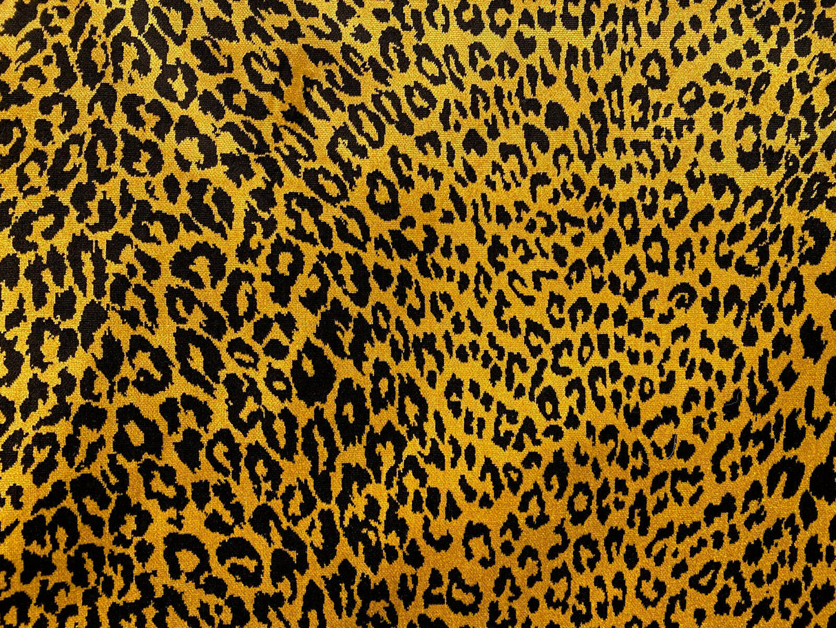 Exotic Leopard Jacquard Velvet Fabric - Black Gold Leopard Print, 56" Width (1 Yard)