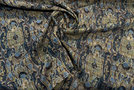 Hindley Maja Aqua Mill Creek Latex Backed Chenille Fabric - Aqua, Taupe, Gold, Beige, 56" Width (1 Yard)