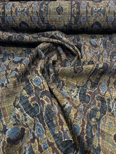 Hindley Maja Aqua Mill Creek Latex Backed Chenille Fabric - Aqua, Taupe, Gold, Beige, 56" Width (1 Yard)