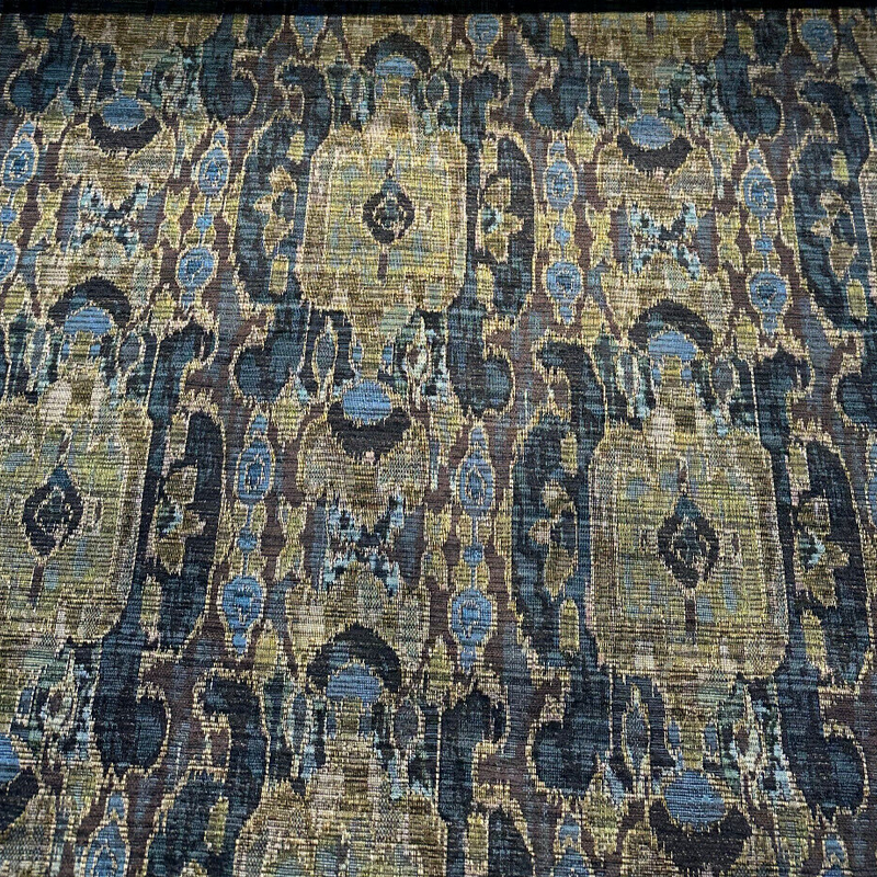 Hindley Maja Aqua Mill Creek Latex Backed Chenille Fabric - Aqua, Taupe, Gold, Beige, 56" Width (1 Yard)
