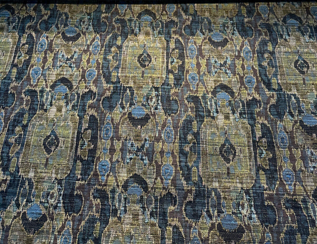 Hindley Maja Aqua Mill Creek Latex Backed Chenille Fabric - Aqua, Taupe, Gold, Beige, 56" Width (1 Yard)