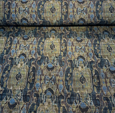 Hindley Maja Aqua Mill Creek Latex Backed Chenille Fabric - Aqua, Taupe, Gold, Beige, 56" Width (1 Yard)