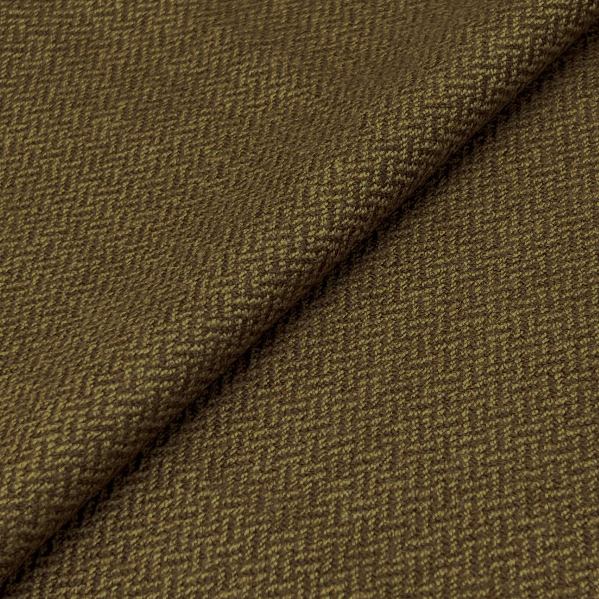 Olive Herringbone Silk/Wool Tweed Fabric - Olive Herringbone, Silk/Wool Blend Fabric