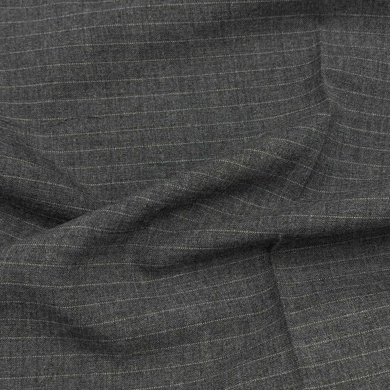 Grey Pinstripe Wool Suiting Fabric - Grey Pinstripe, 58/60" Width