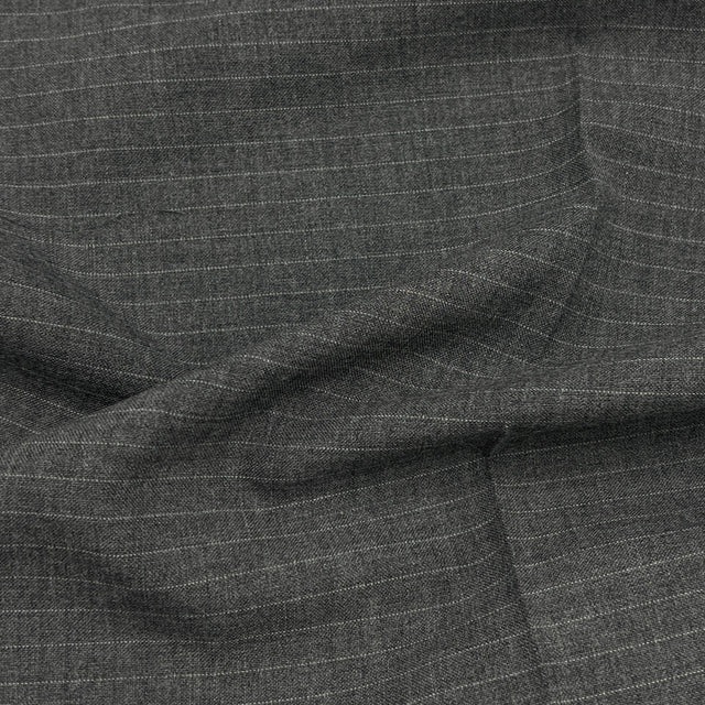 Grey Pinstripe Wool Suiting Fabric - Grey Pinstripe, 58/60" Width