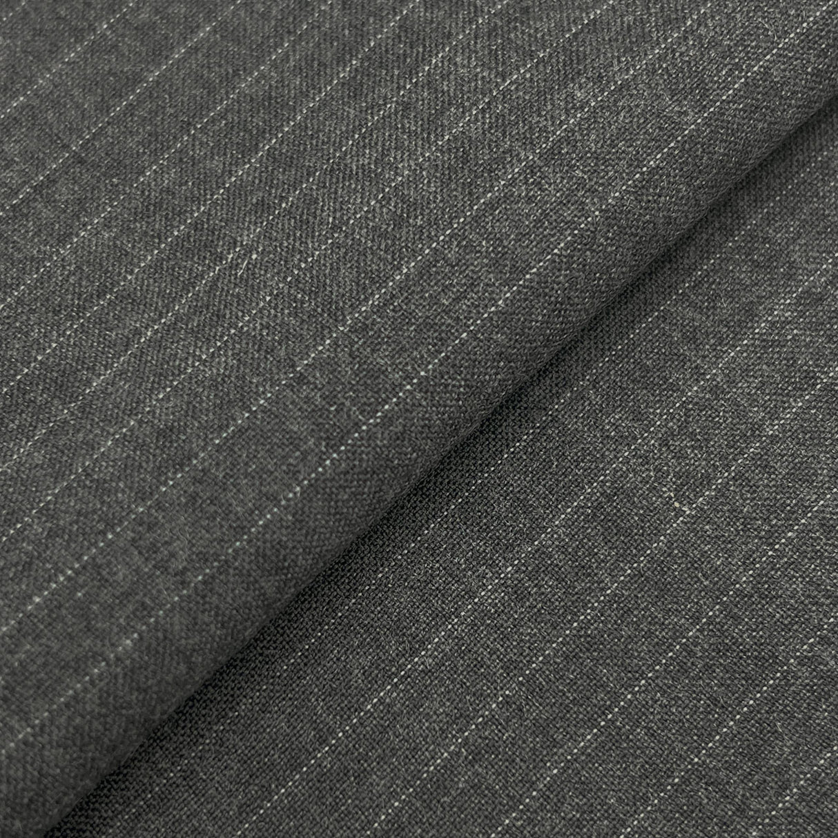 Grey Pinstripe Wool Suiting Fabric - Grey Pinstripe, 58/60" Width