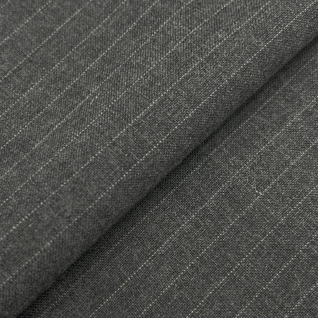 Grey Pinstripe Wool Suiting Fabric - Grey Pinstripe, 58/60" Width
