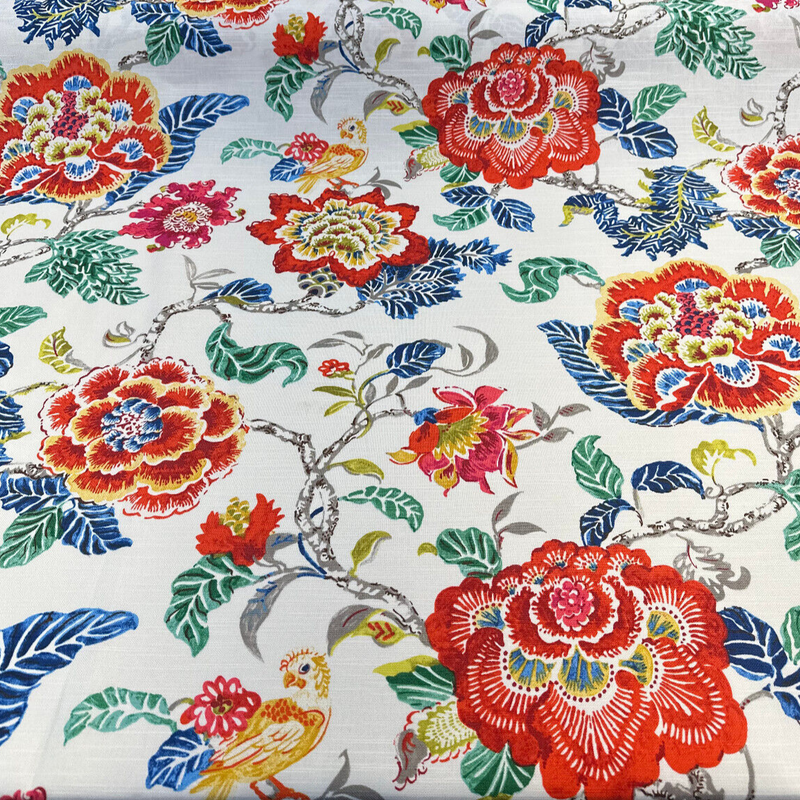 P Kaufmann Summer Palace Byzantine Cotton Fabric - Floral Bird Print, White Multi, 54/55" Width (1 Yard)
