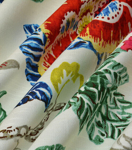 P Kaufmann Summer Palace Byzantine Cotton Fabric - Floral Bird Print, White Multi, 54/55" Width (1 Yard)