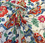 P Kaufmann Summer Palace Byzantine Cotton Fabric - Floral Bird Print, White Multi, 54/55" Width (1 Yard)
