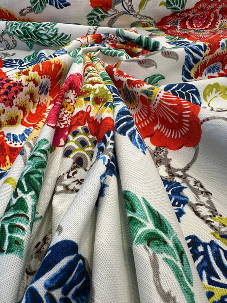 P Kaufmann Summer Palace Byzantine Cotton Fabric - Floral Bird Print, White Multi, 54/55" Width (1 Yard)
