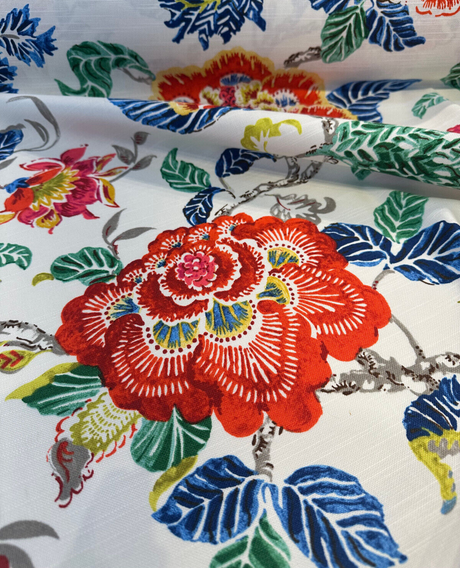 P Kaufmann Summer Palace Byzantine Cotton Fabric - Floral Bird Print, White Multi, 54/55" Width (1 Yard)