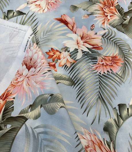 Harbor Island Seamist 100 Percent Cotton Fabric - Aqua Botanical Tropical Floral, 54" Width (1 Yard)