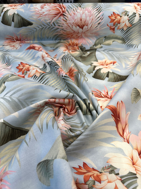 Harbor Island Seamist 100 Percent Cotton Fabric - Aqua Botanical Tropical Floral, 54" Width (1 Yard)