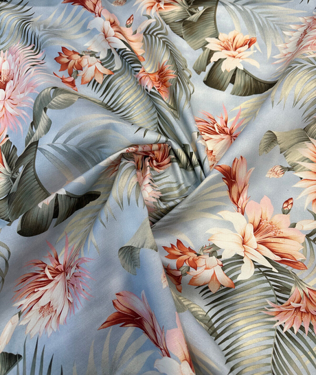 Harbor Island Seamist 100 Percent Cotton Fabric - Aqua Botanical Tropical Floral, 54" Width (1 Yard)