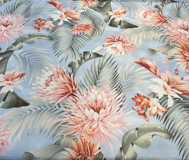 Harbor Island Seamist 100 Percent Cotton Fabric - Aqua Botanical Tropical Floral, 54" Width (1 Yard)