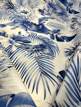 Harbor Island Cotton Fabric - Blue Azure Floral Botanical Tropical Leaves, 54" Width (By The Yard)
