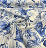 Harbor Island Cotton Fabric - Blue Azure Floral Botanical Tropical Leaves, 54" Width (By The Yard)