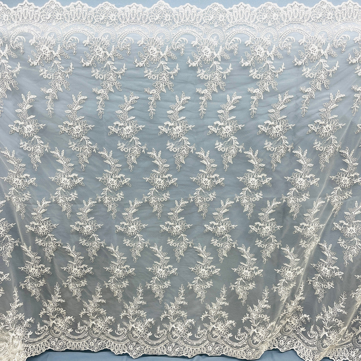 Corded Bridal Lace Fabric Embroidered on Polyester Net Mesh 51" Wide