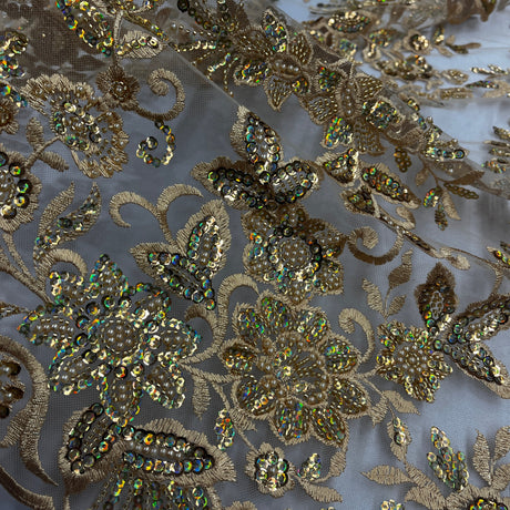Beaded Sequined Floral Lace Fabric