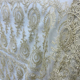 1 Yard Corded Bridal Lace Fabric Embroidered on 100% Polyester Net