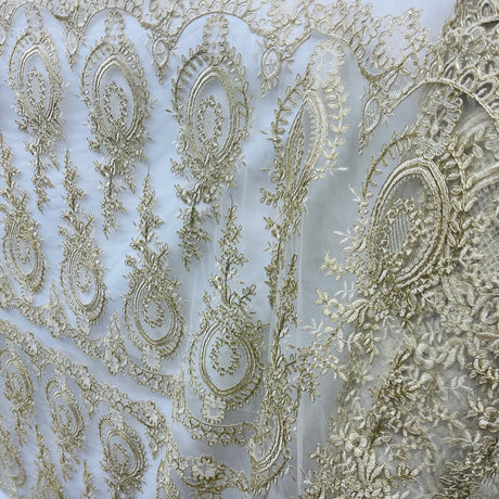 Corded Bridal Lace Fabric - Embroidered On 100 Percent Polyester Net Mesh, 48" Wide (1 Yard)