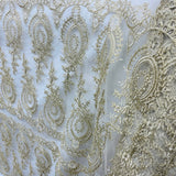 1 Yard Elegant White Corded Bridal Lace Fabric on 100% Polyester Net Mesh 48 inch Width