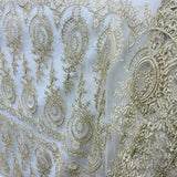 1 Yard Elegant Corded Bridal Lace Fabric Embroidered on Polyester Net Mesh