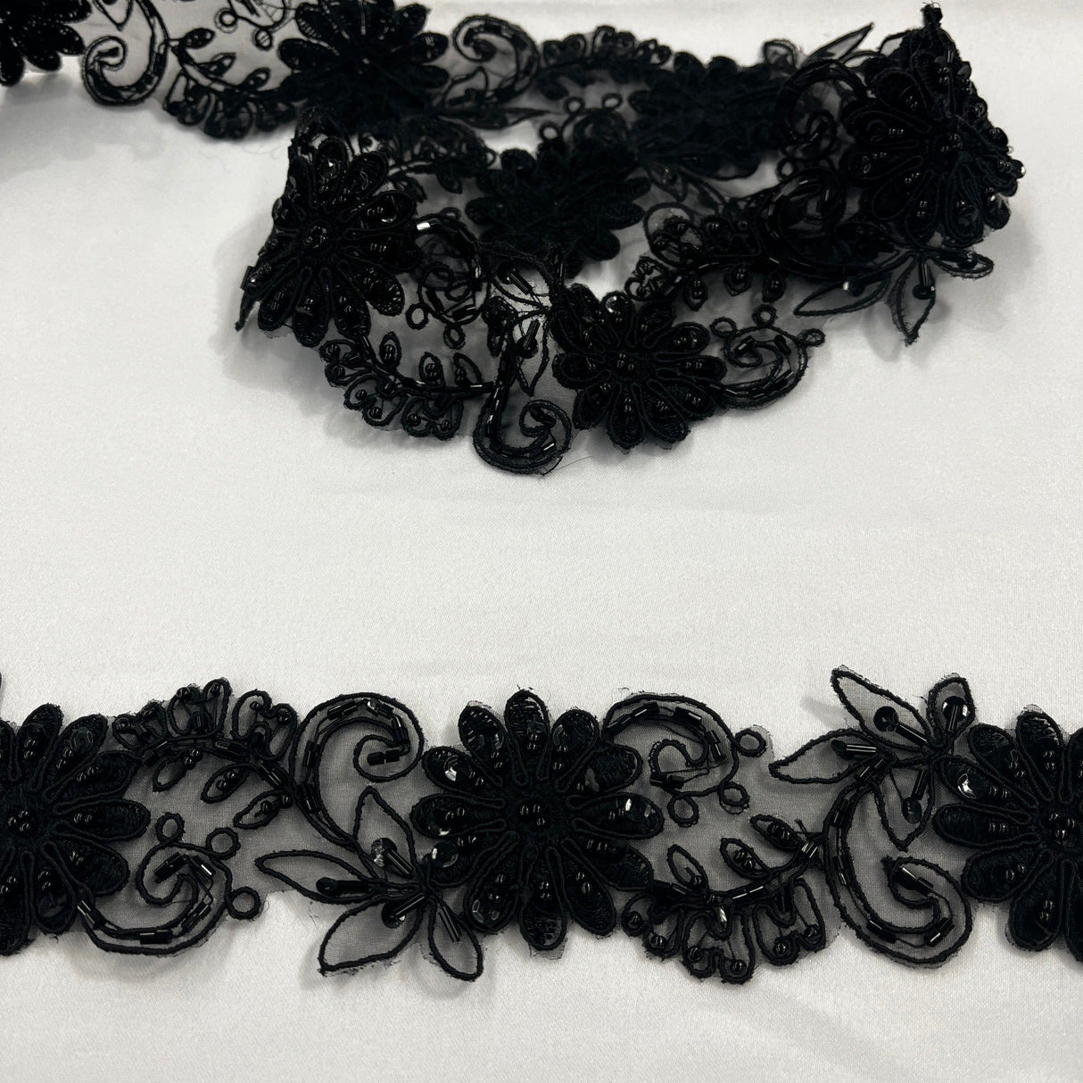 Beaded Corded Lace Trim 2" Organza
