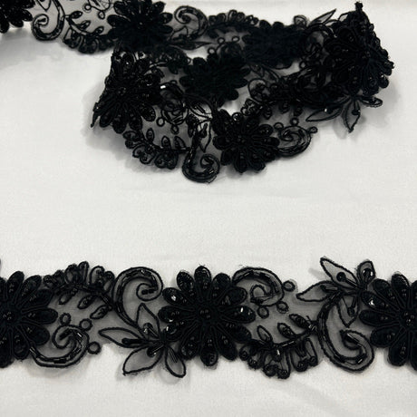Beaded Corded Lace Trim 2" Organza