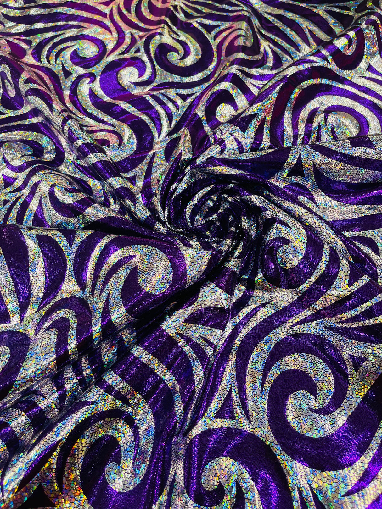 Foil Flame Spandex Fabric - Holographic Flame Print, 58" Width (1 Yard)