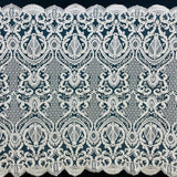 1 Yard 54" Wide Beaded & Corded Bridal Lace Fabric Embroidered on 100% Polyester Net Mesh