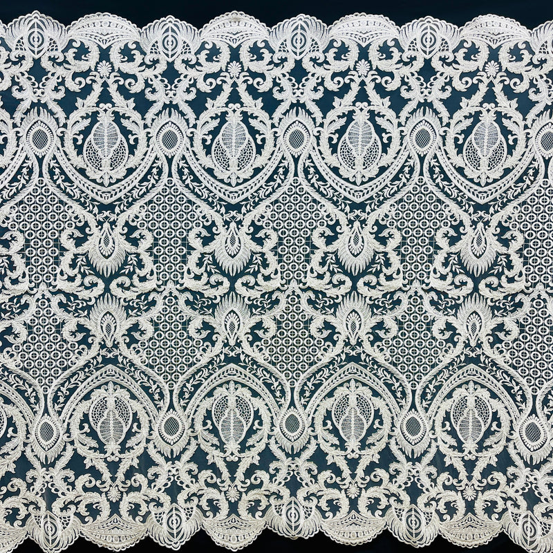 Beaded & Corded Bridal Lace Fabric - Dark Ivory, Embroidered, 54" Wide (1 Yard)