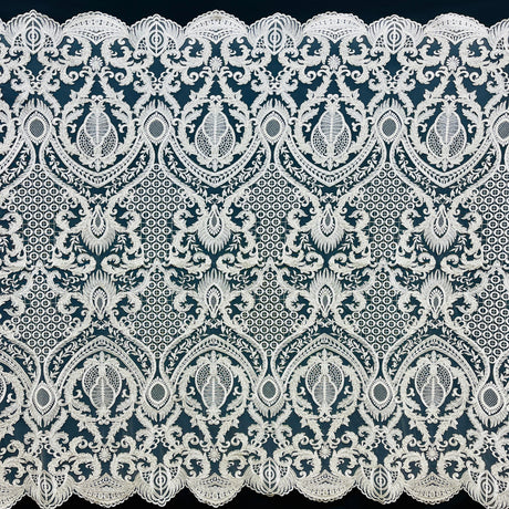 Beaded & Corded Bridal Lace Fabric - Dark Ivory, Embroidered, 54" Wide (1 Yard)