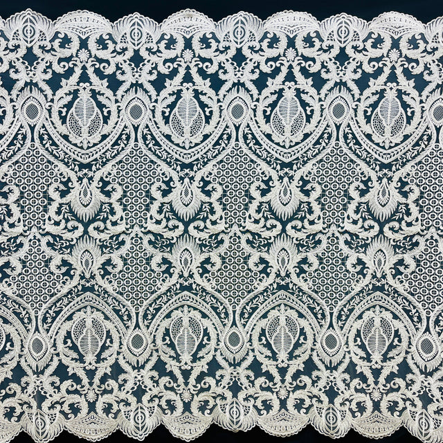 Beaded & Corded Bridal Lace Fabric - Dark Ivory, Embroidered, 54" Wide (1 Yard)