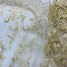 1 Yard Silver Corded Bridal Lace Fabric Embroidered on 100% Polyester Net Mesh – 51"