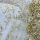 Corded Bridal Lace Fabric - Embroidered On 100 Percent Polyester Net Mesh, 51" Wide (1 Yard)