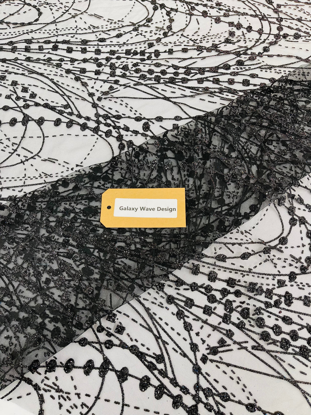 Galaxy Glitter Design Mesh Lace Polyester Fabric - Glitter Galaxy Pattern, 52-54" Width (1 Yard)